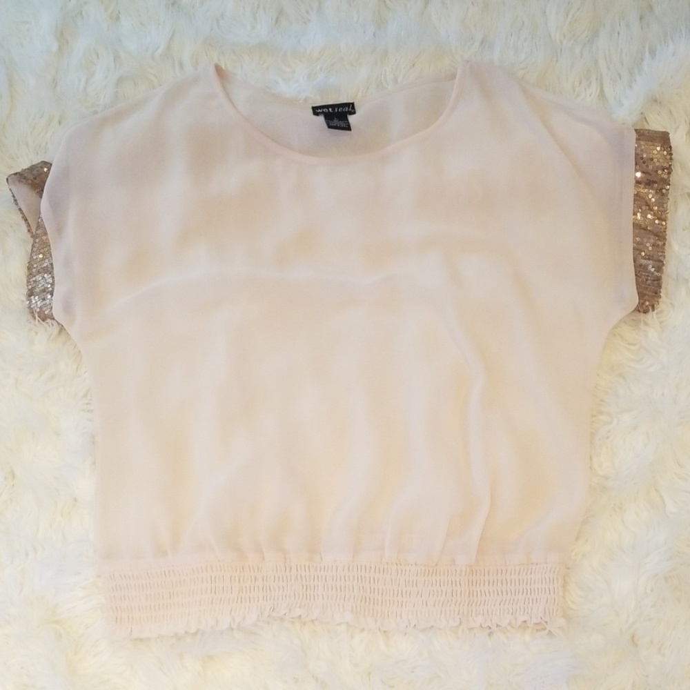 Sheer sequin sleeve shirt